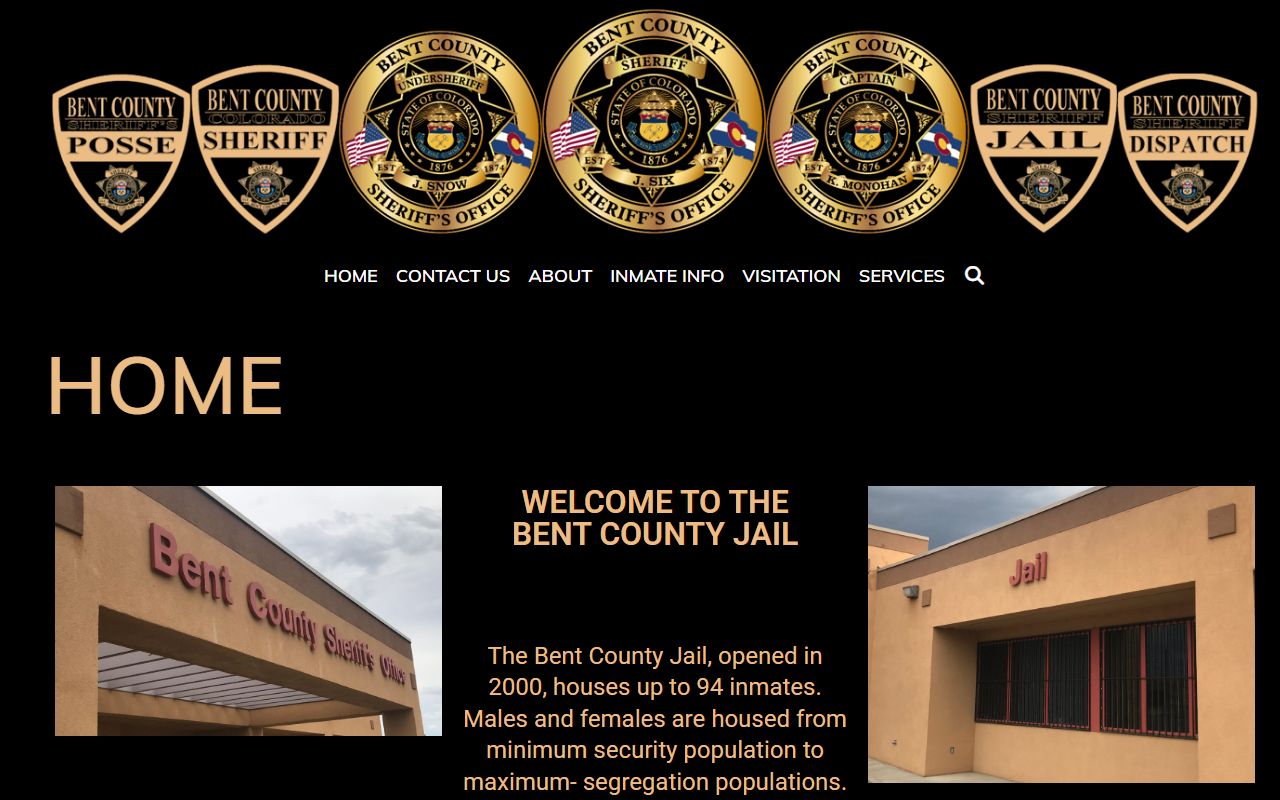 Bent County Jail inmate lookup homepage capacity for Kiowa County custody