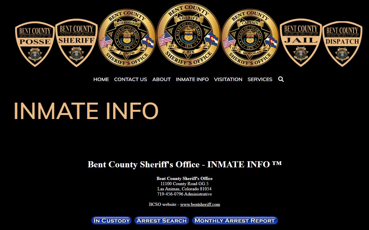 Kiowa County inmate roster feed status at Bent County Jail