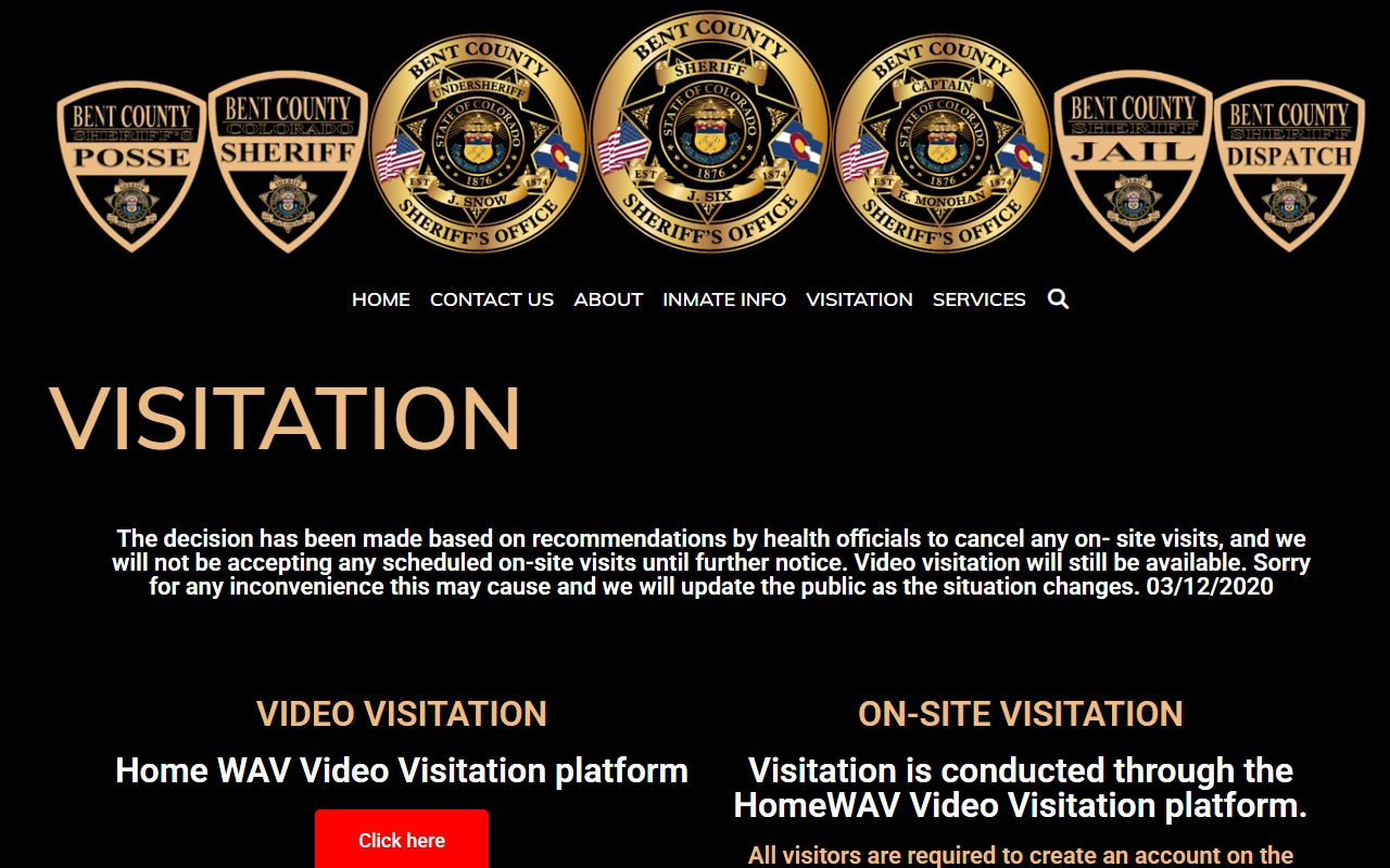 Kiowa County inmate visitation HomeWAV schedule at Bent County Jail